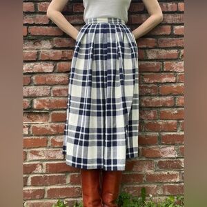 Vintage blue and white plaid midi skirt